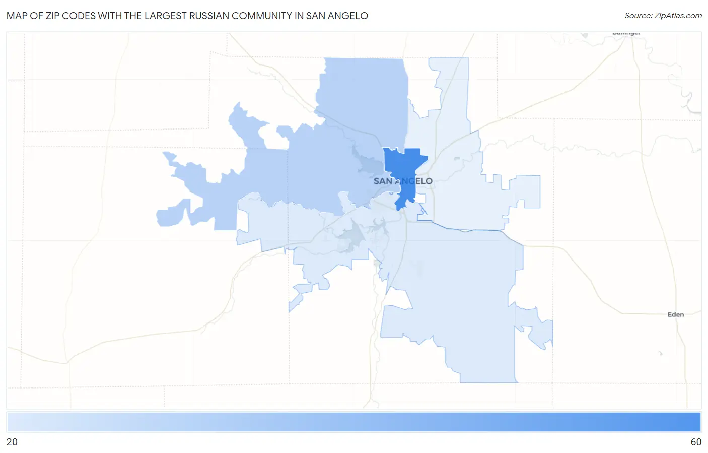 Zip Codes with the Largest Russian Community in San Angelo Map
