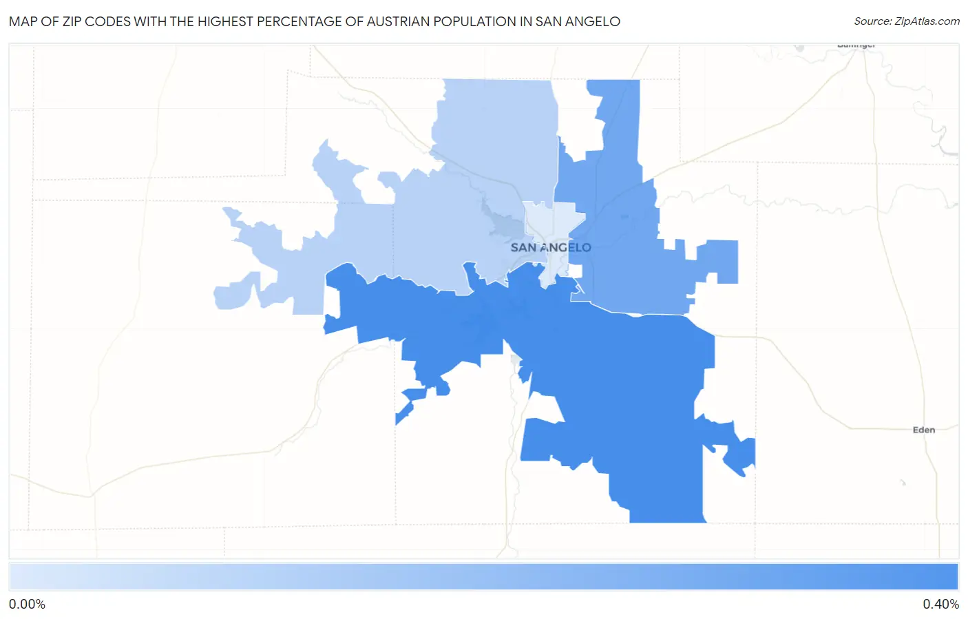 Zip Codes with the Highest Percentage of Austrian Population in San Angelo Map