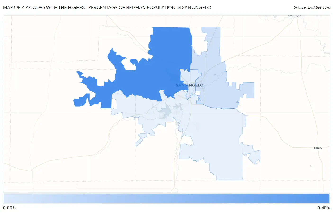 Zip Codes with the Highest Percentage of Belgian Population in San Angelo Map