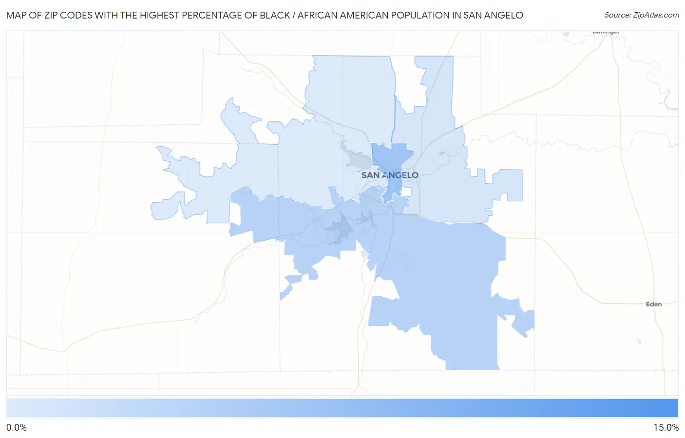 Zip Codes with the Highest Percentage of Black / African American Population in San Angelo Map