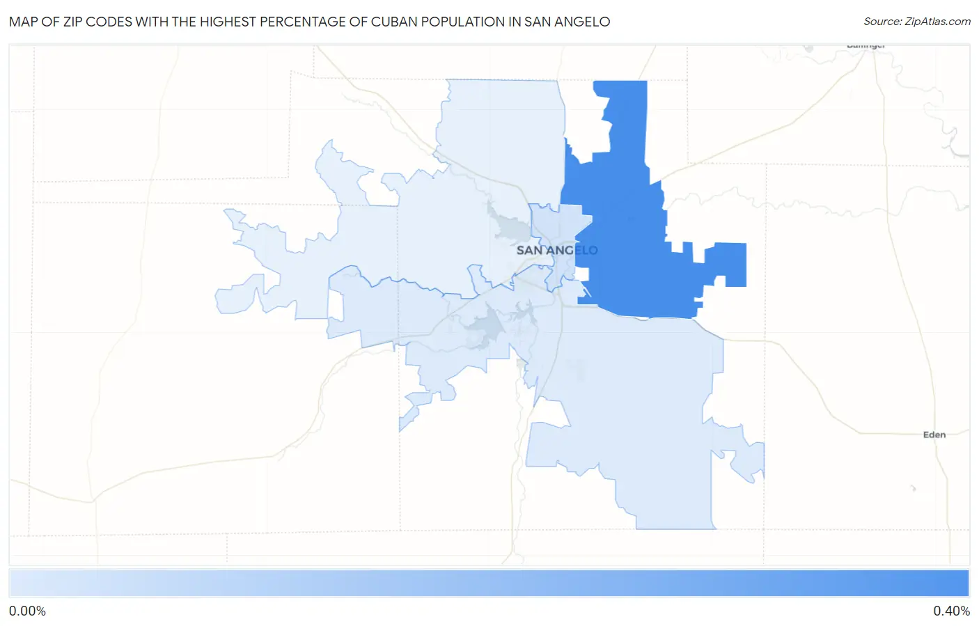 Zip Codes with the Highest Percentage of Cuban Population in San Angelo Map