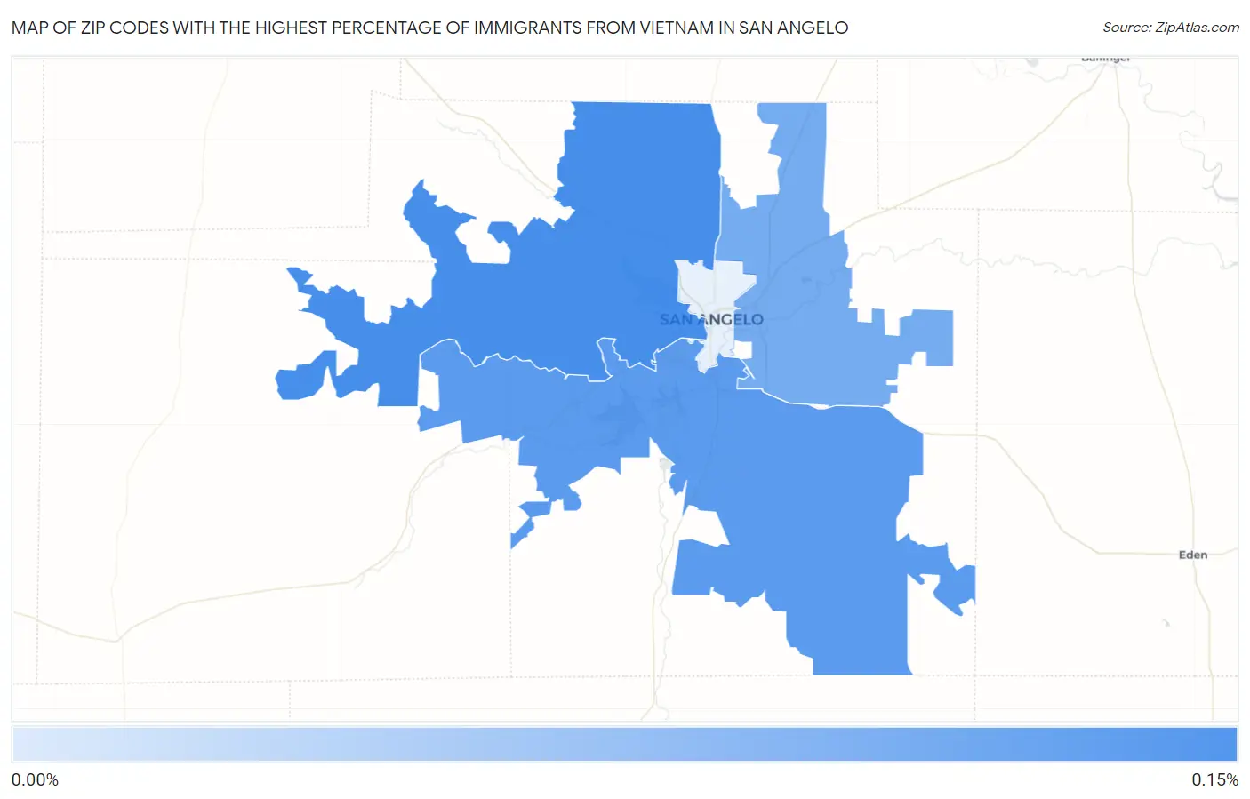 Zip Codes with the Highest Percentage of Immigrants from Vietnam in San Angelo Map