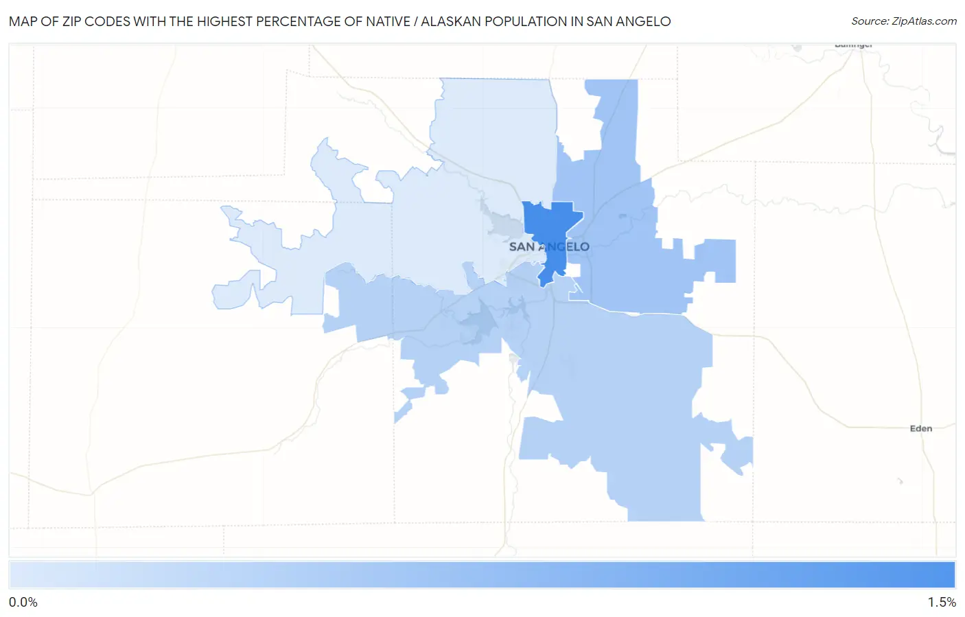 Zip Codes with the Highest Percentage of Native / Alaskan Population in San Angelo Map