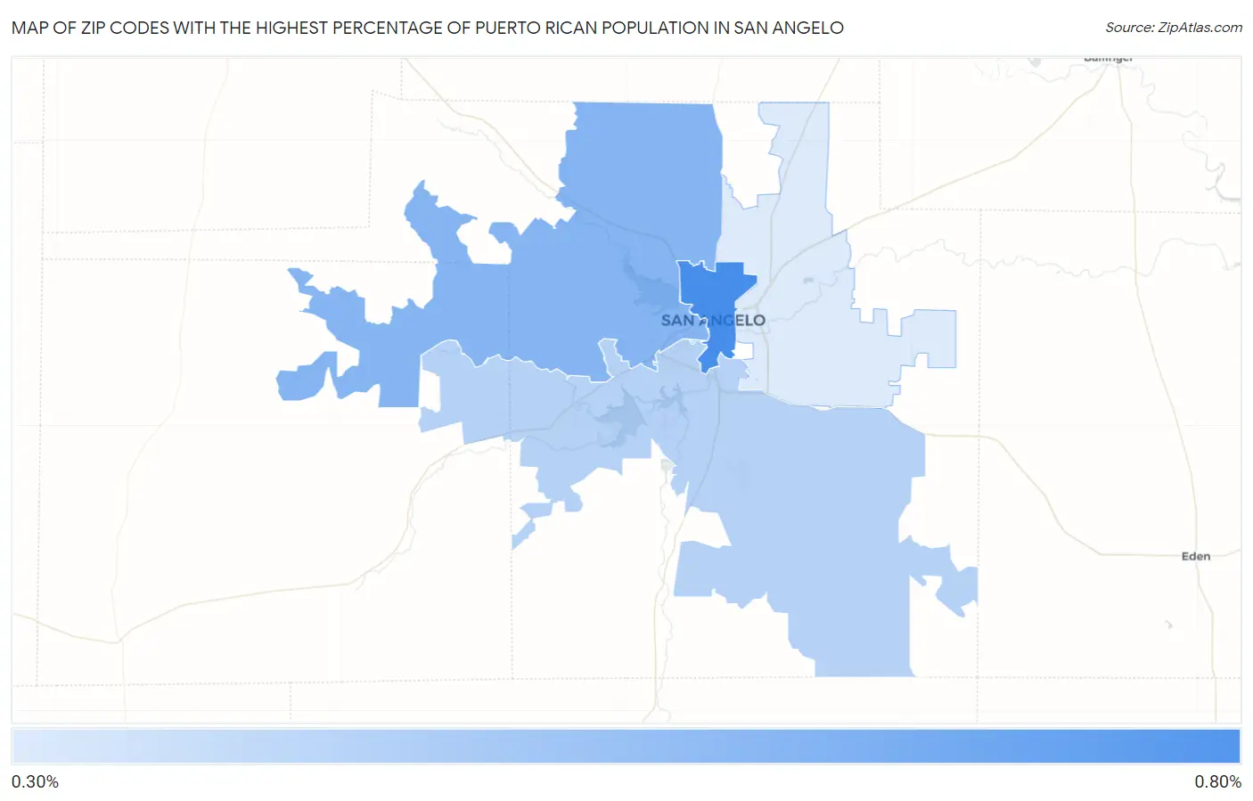 Zip Codes with the Highest Percentage of Puerto Rican Population in San Angelo Map