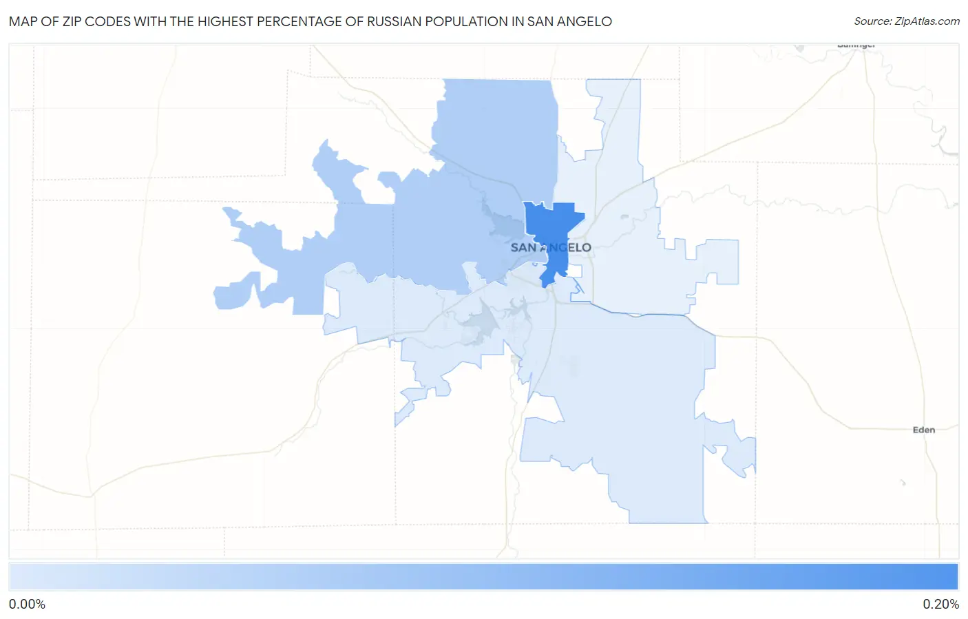 Zip Codes with the Highest Percentage of Russian Population in San Angelo Map