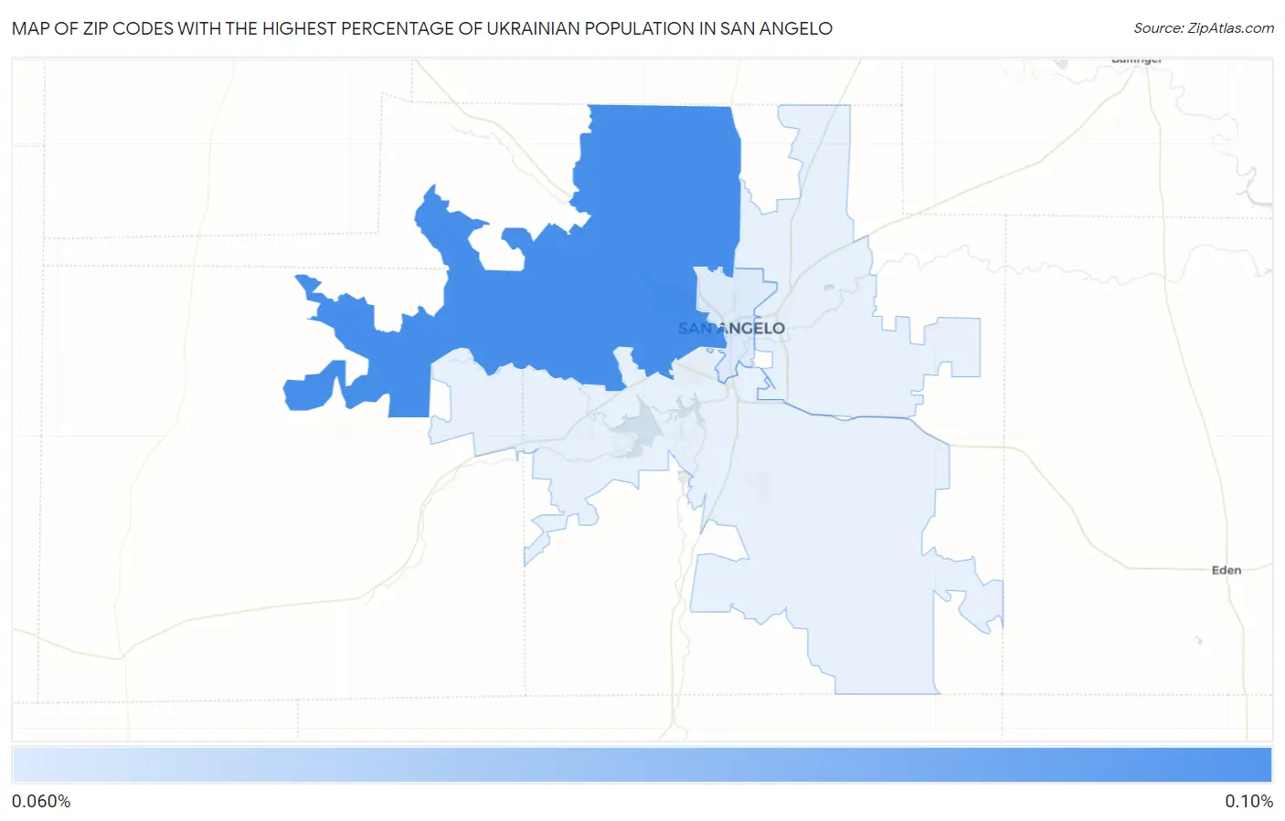 Zip Codes with the Highest Percentage of Ukrainian Population in San Angelo Map