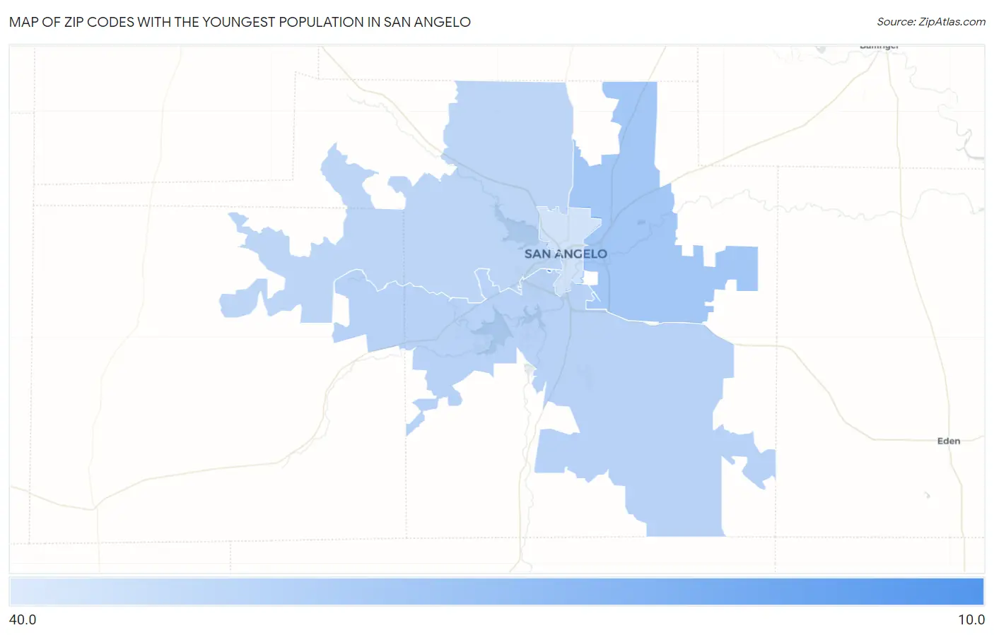 Zip Codes with the Youngest Population in San Angelo Map