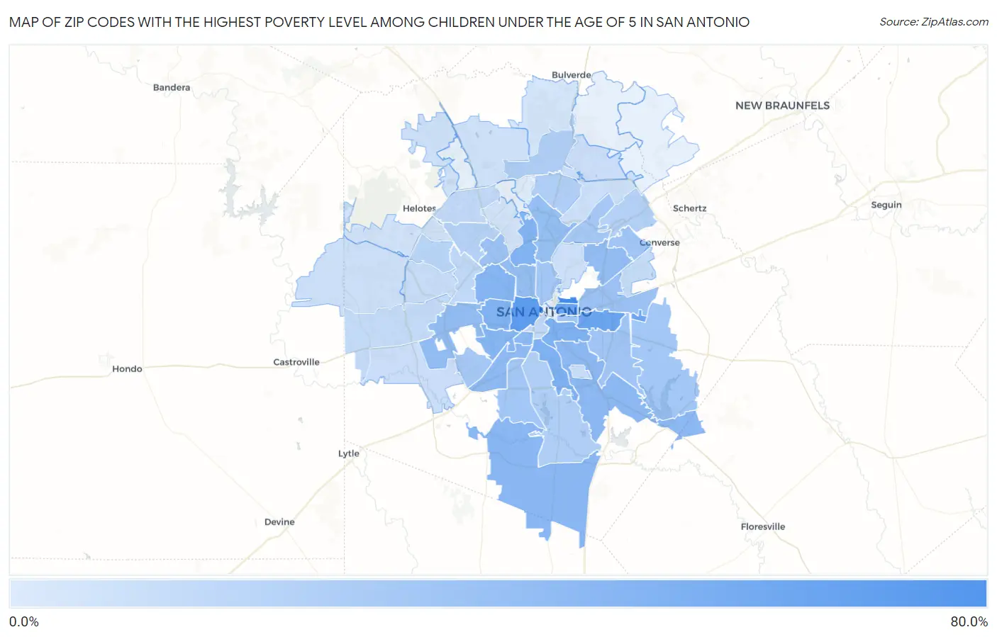 Zip Codes with the Highest Poverty Level Among Children Under the Age of 5 in San Antonio Map
