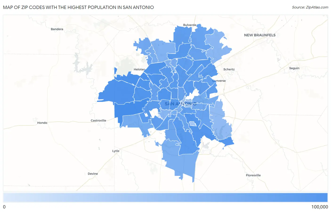 Zip Codes with the Highest Population in San Antonio Map