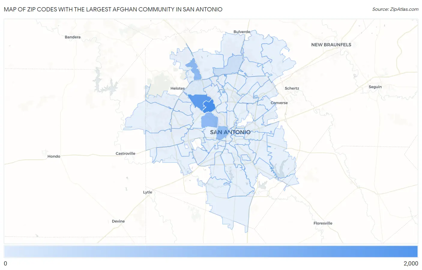 Zip Codes with the Largest Afghan Community in San Antonio Map