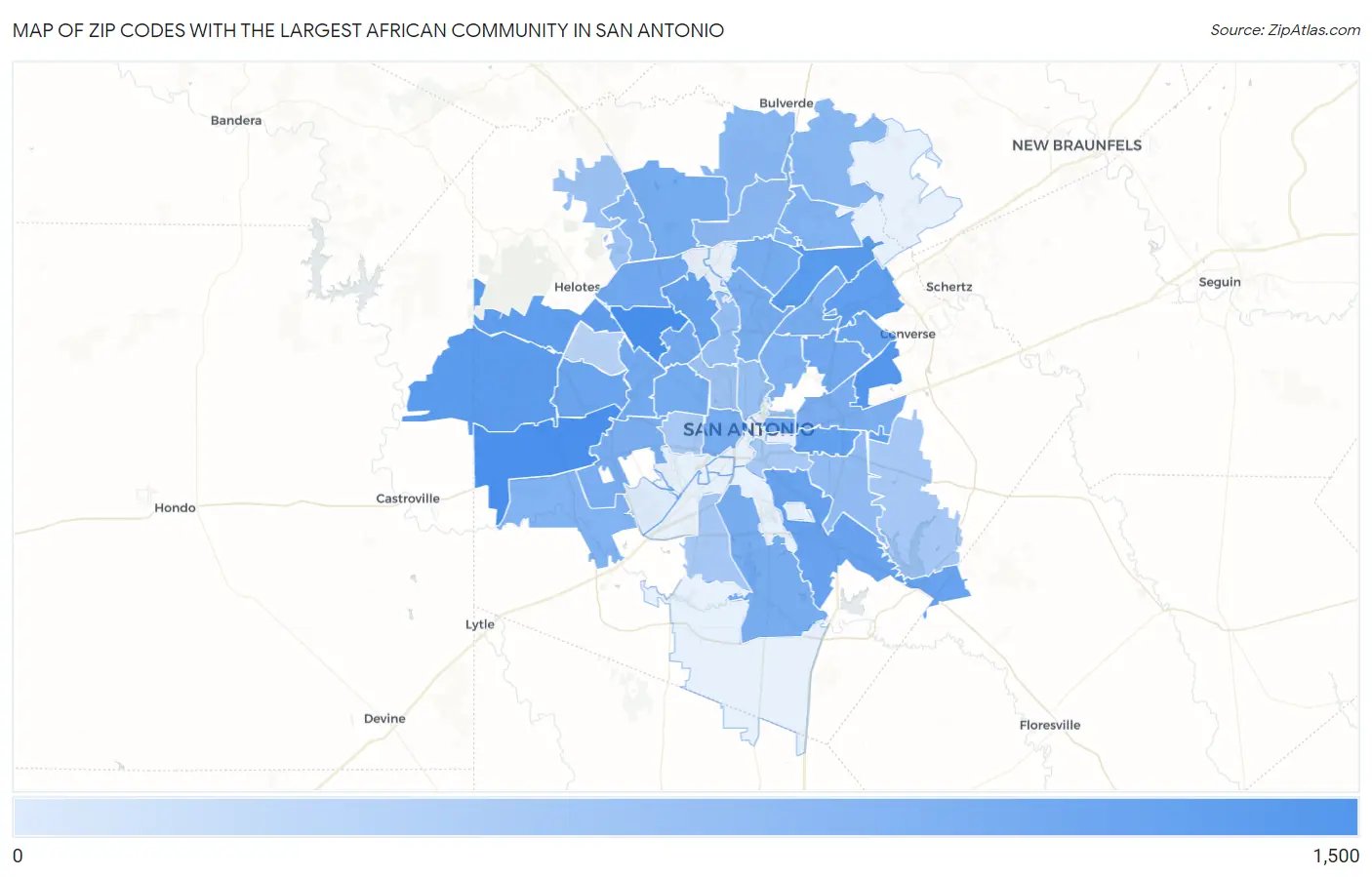 Zip Codes with the Largest African Community in San Antonio Map