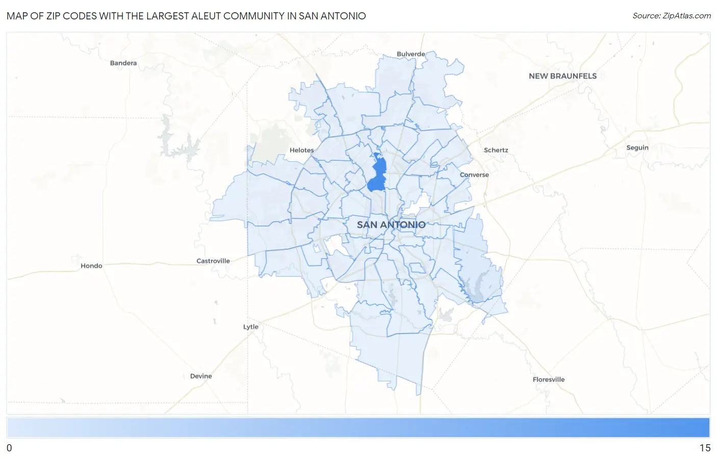 Zip Codes with the Largest Aleut Community in San Antonio Map