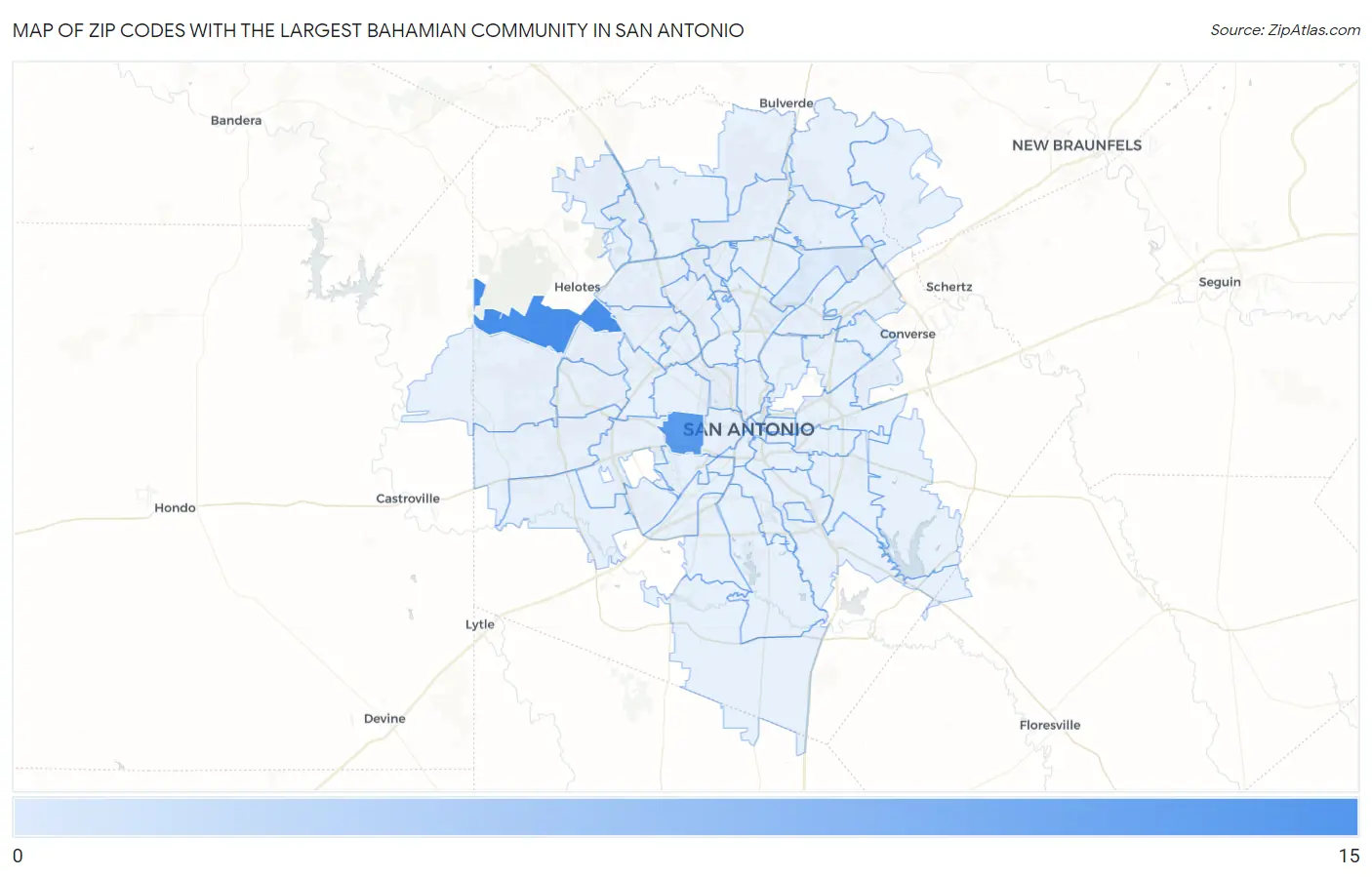 Zip Codes with the Largest Bahamian Community in San Antonio Map