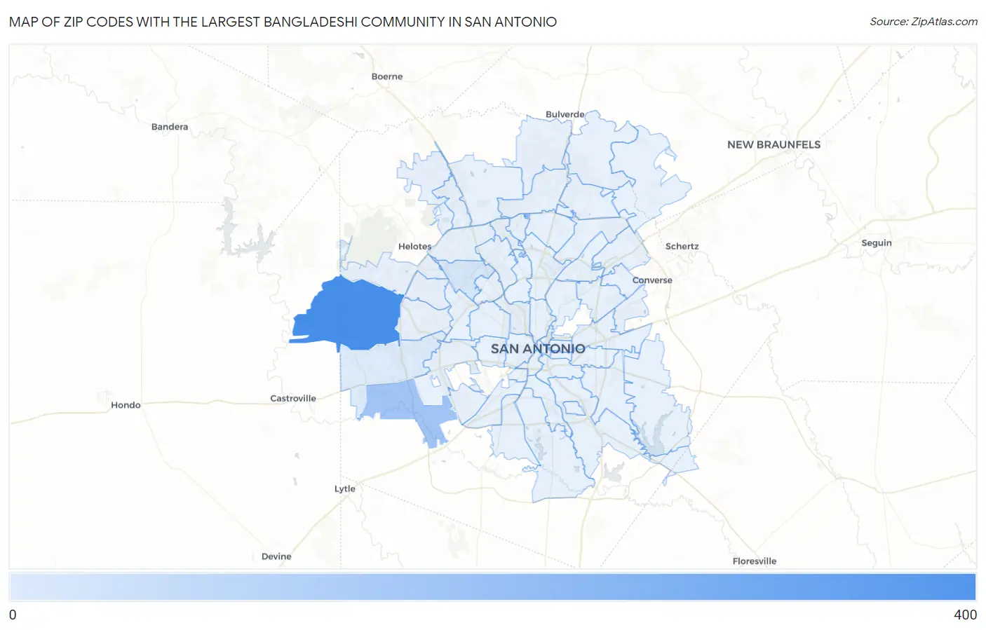 Zip Codes with the Largest Bangladeshi Community in San Antonio Map