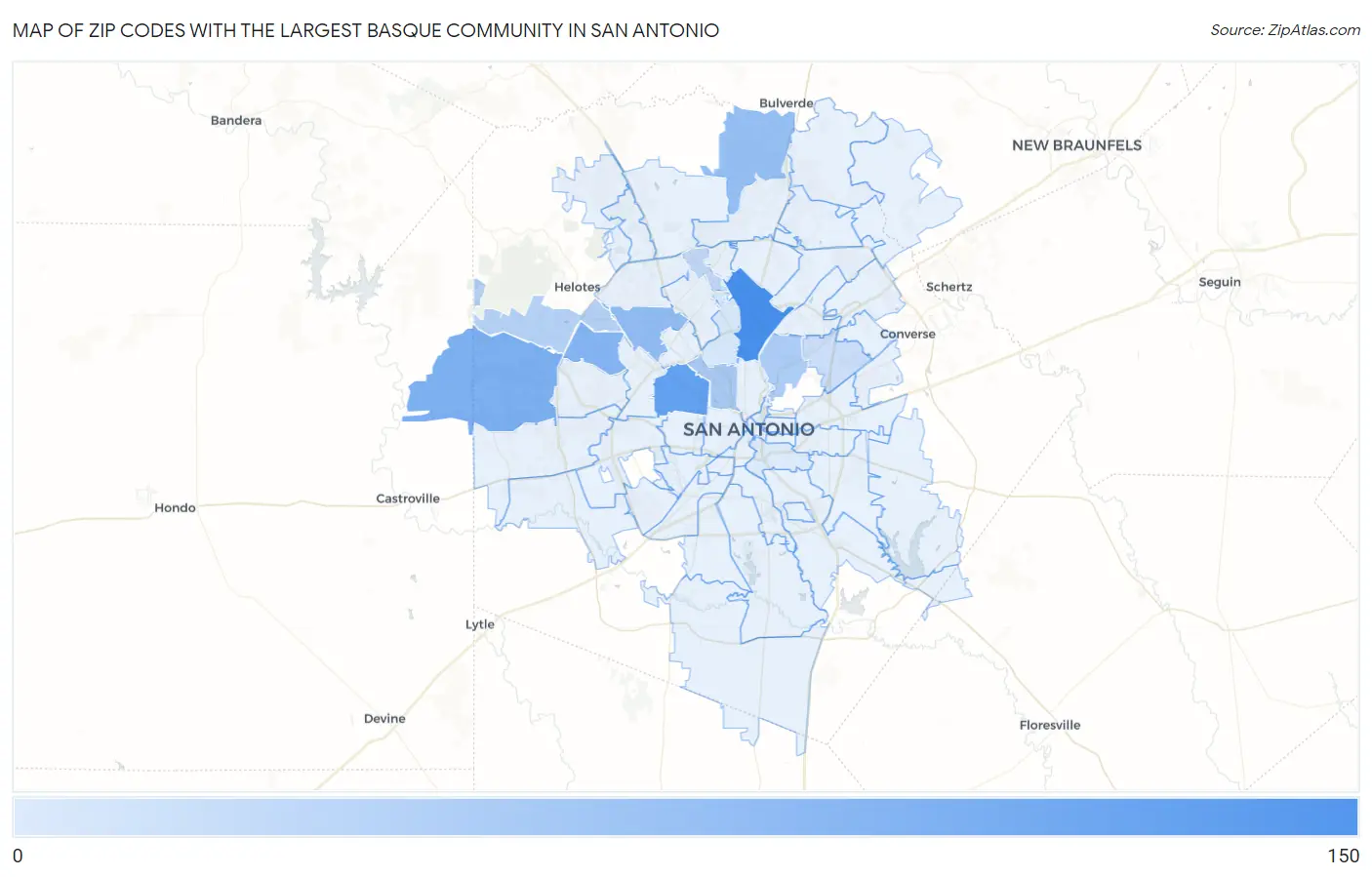 Zip Codes with the Largest Basque Community in San Antonio Map