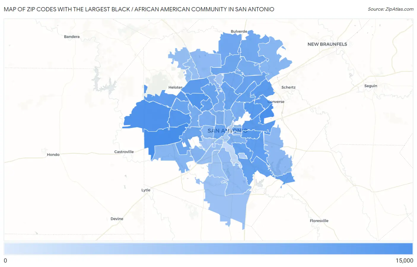 Zip Codes with the Largest Black / African American Community in San Antonio Map