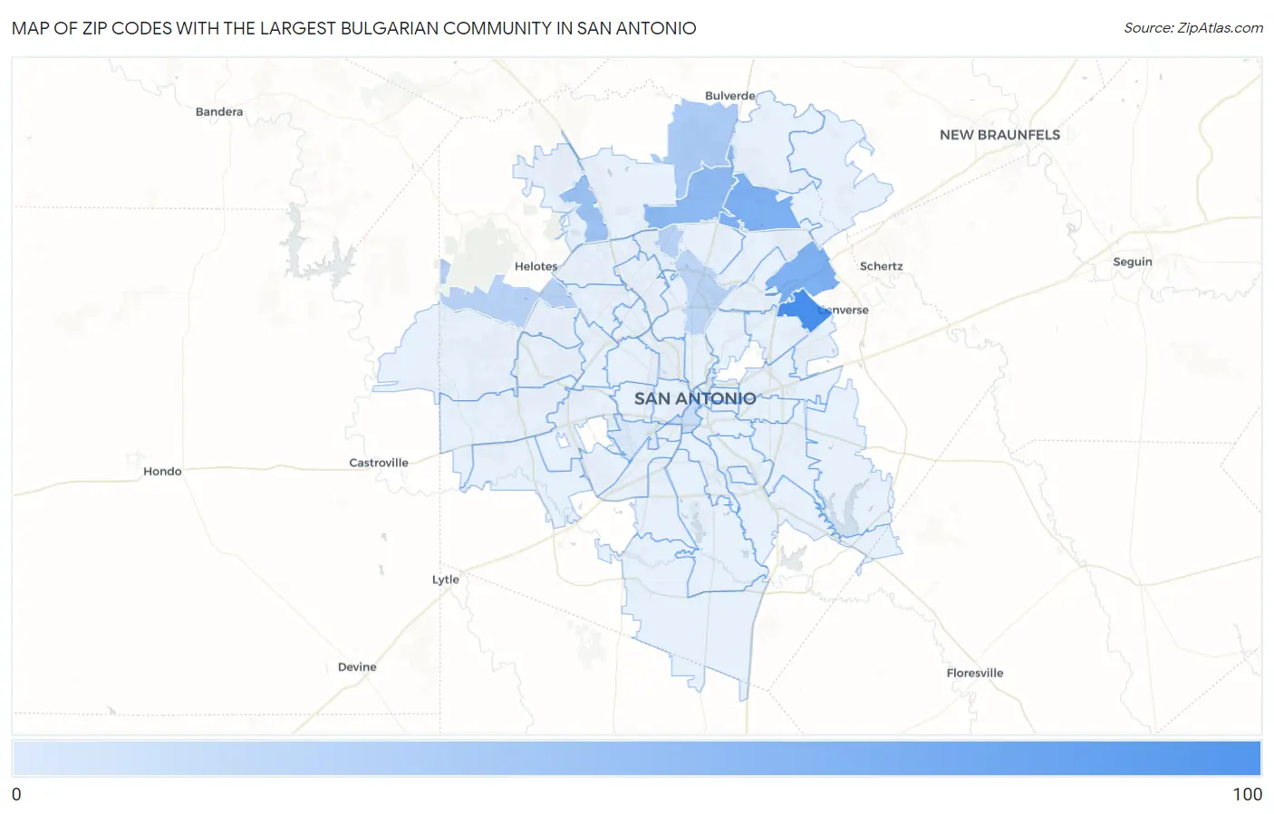 Zip Codes with the Largest Bulgarian Community in San Antonio Map