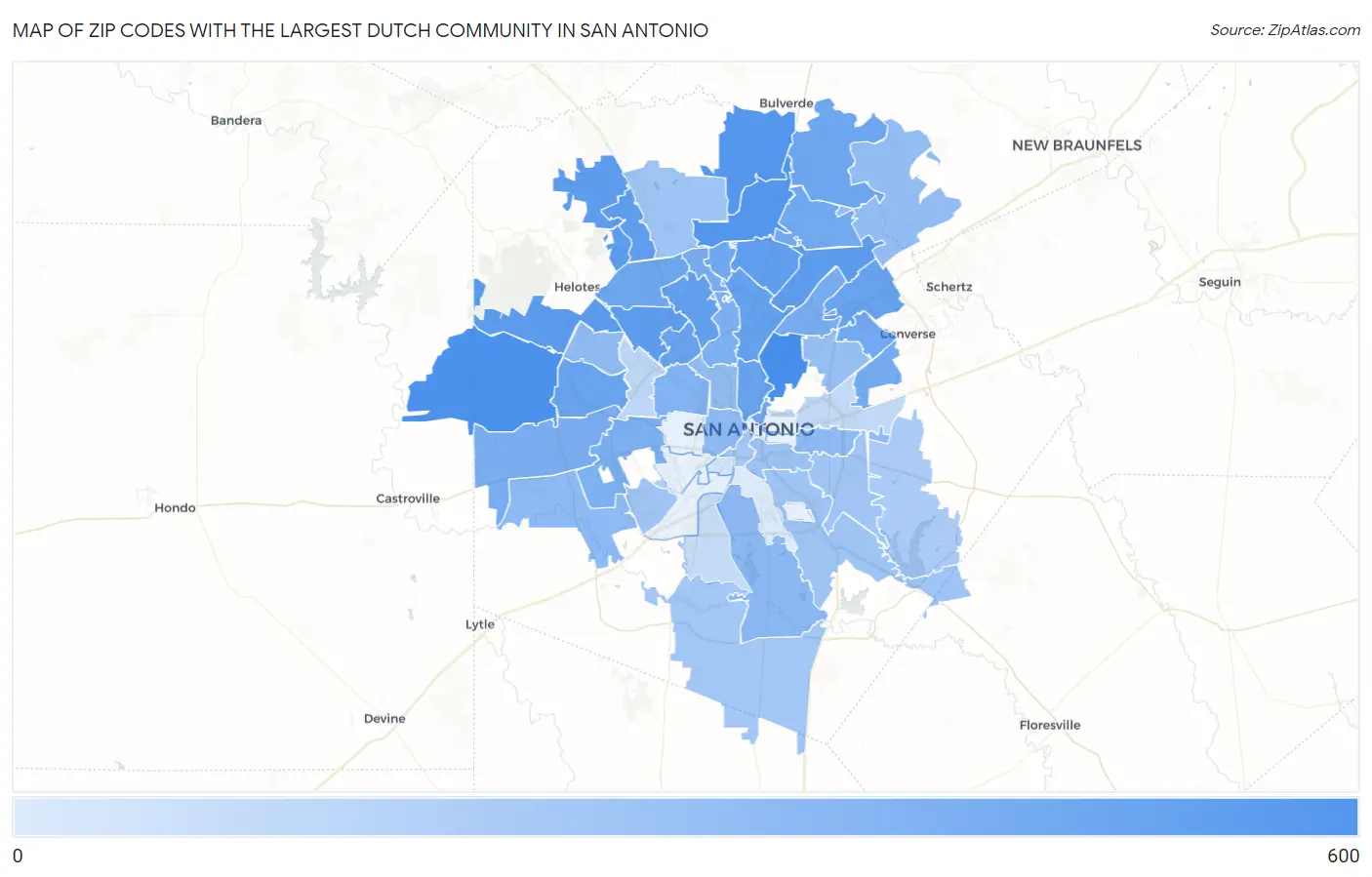 Zip Codes with the Largest Dutch Community in San Antonio Map
