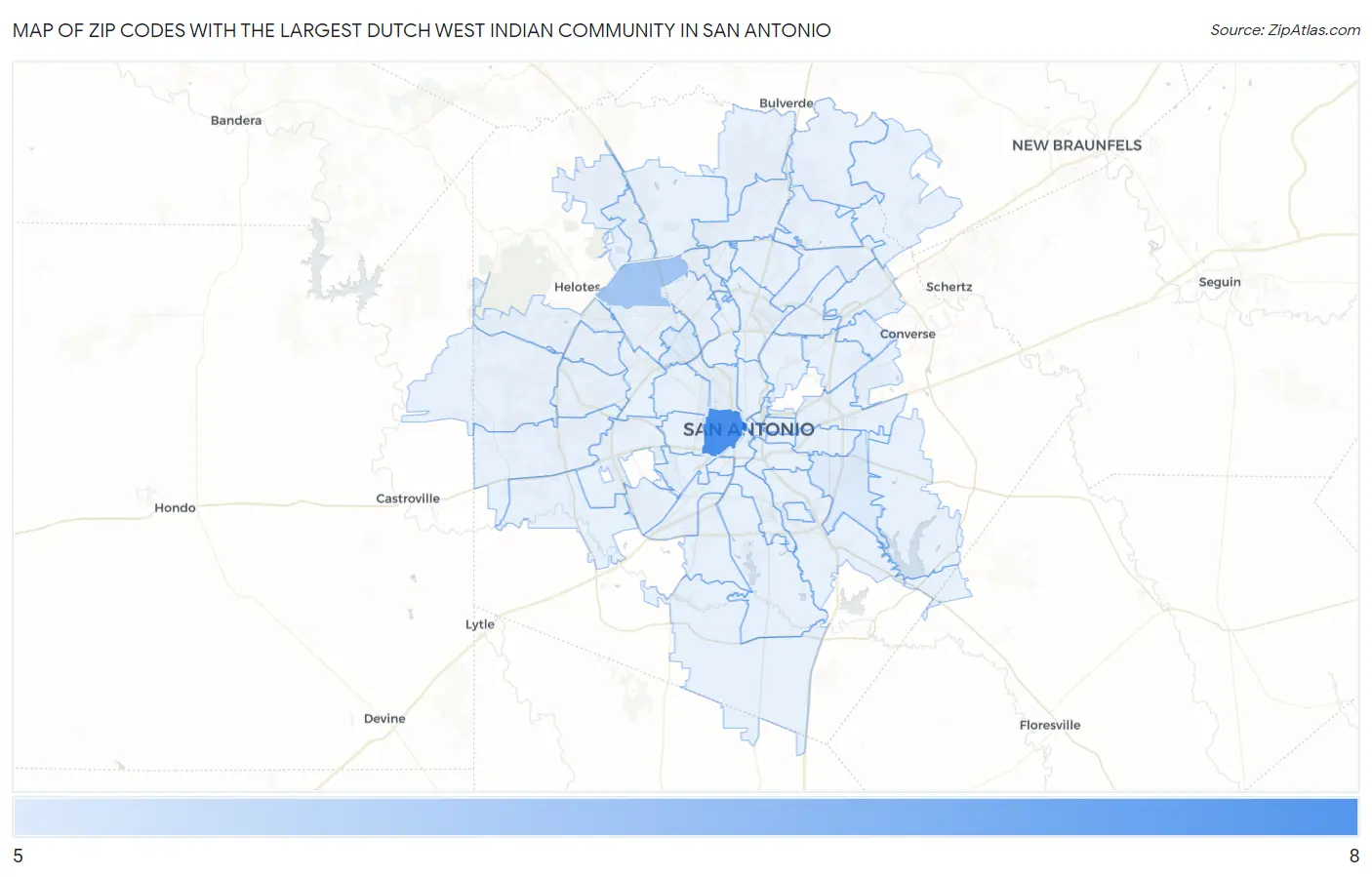 Zip Codes with the Largest Dutch West Indian Community in San Antonio Map