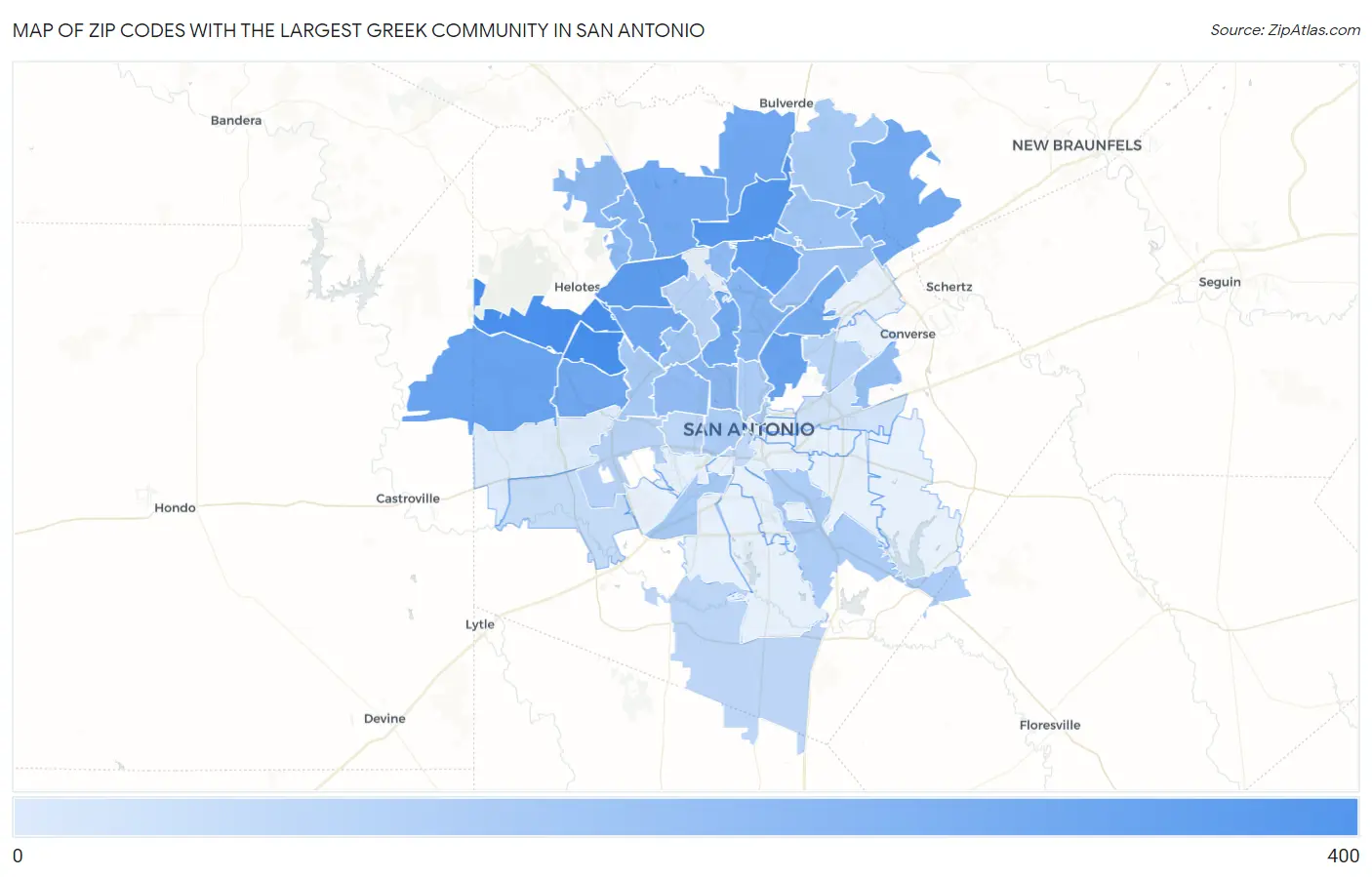 Zip Codes with the Largest Greek Community in San Antonio Map