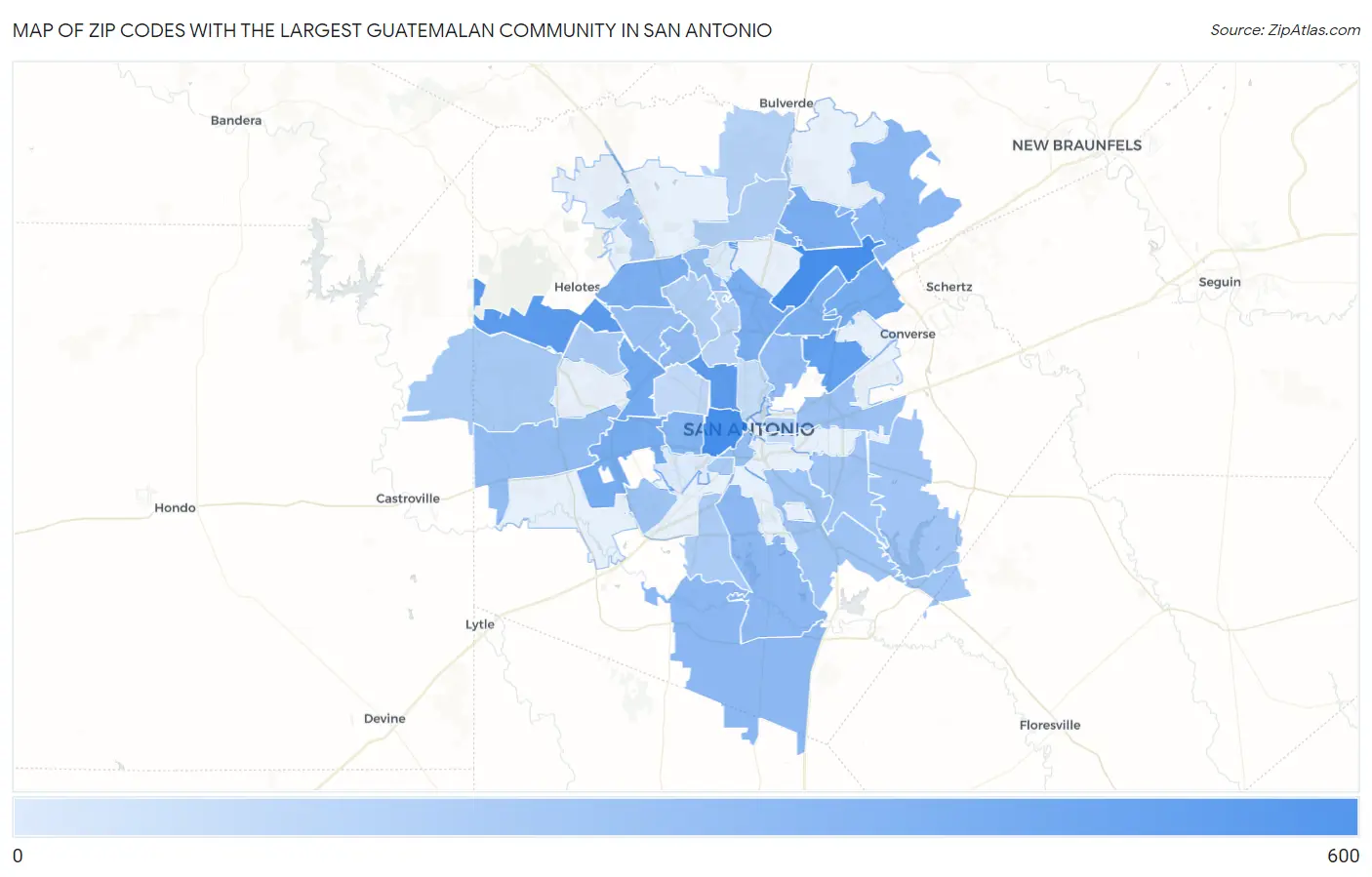 Zip Codes with the Largest Guatemalan Community in San Antonio Map