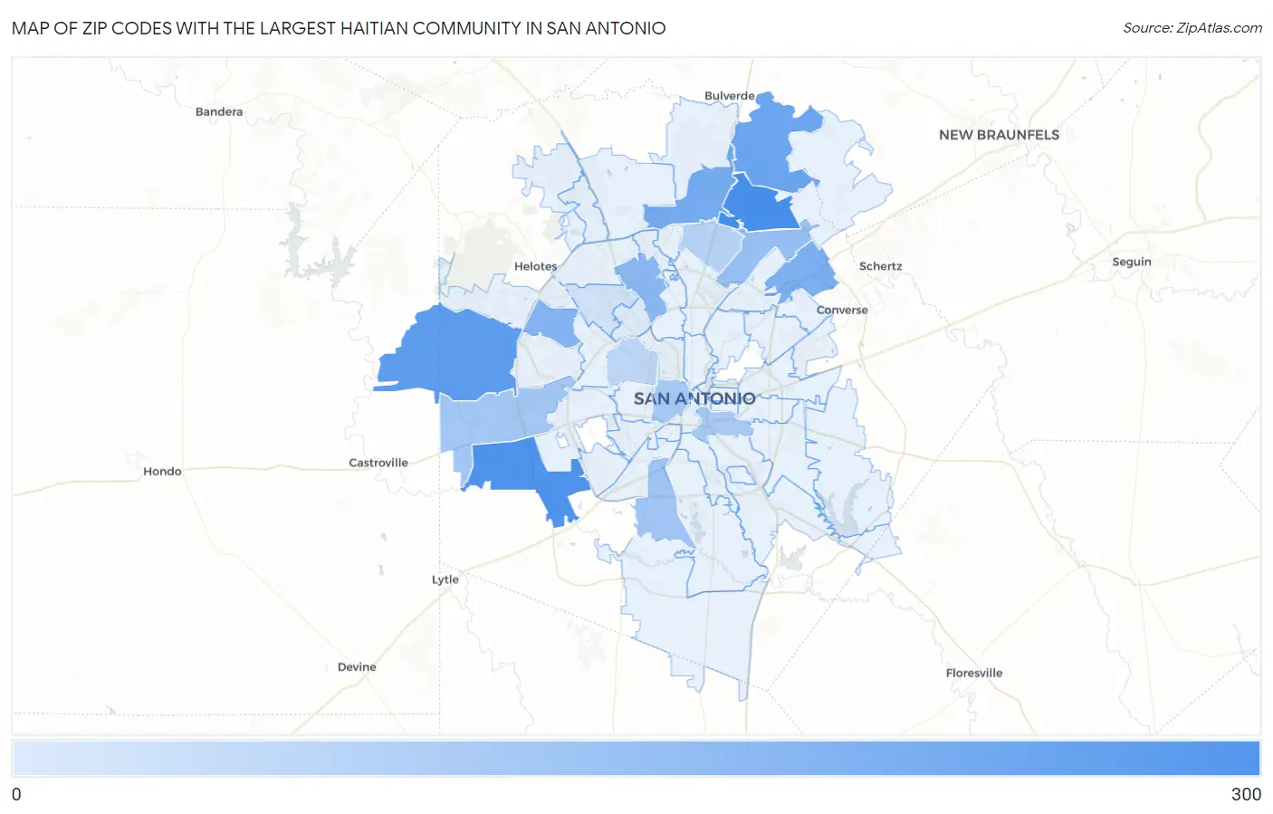 Zip Codes with the Largest Haitian Community in San Antonio Map