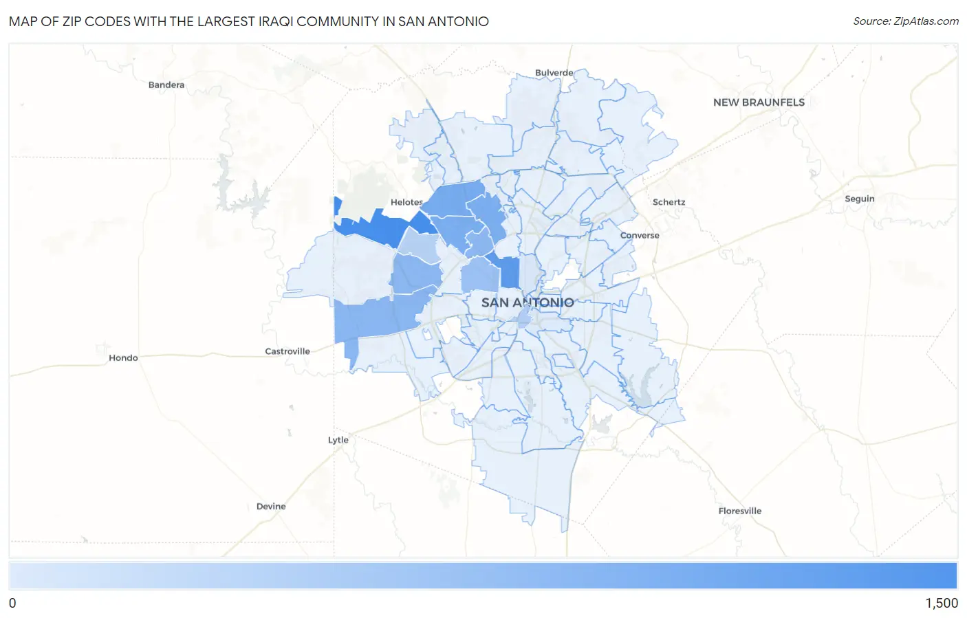 Zip Codes with the Largest Iraqi Community in San Antonio Map