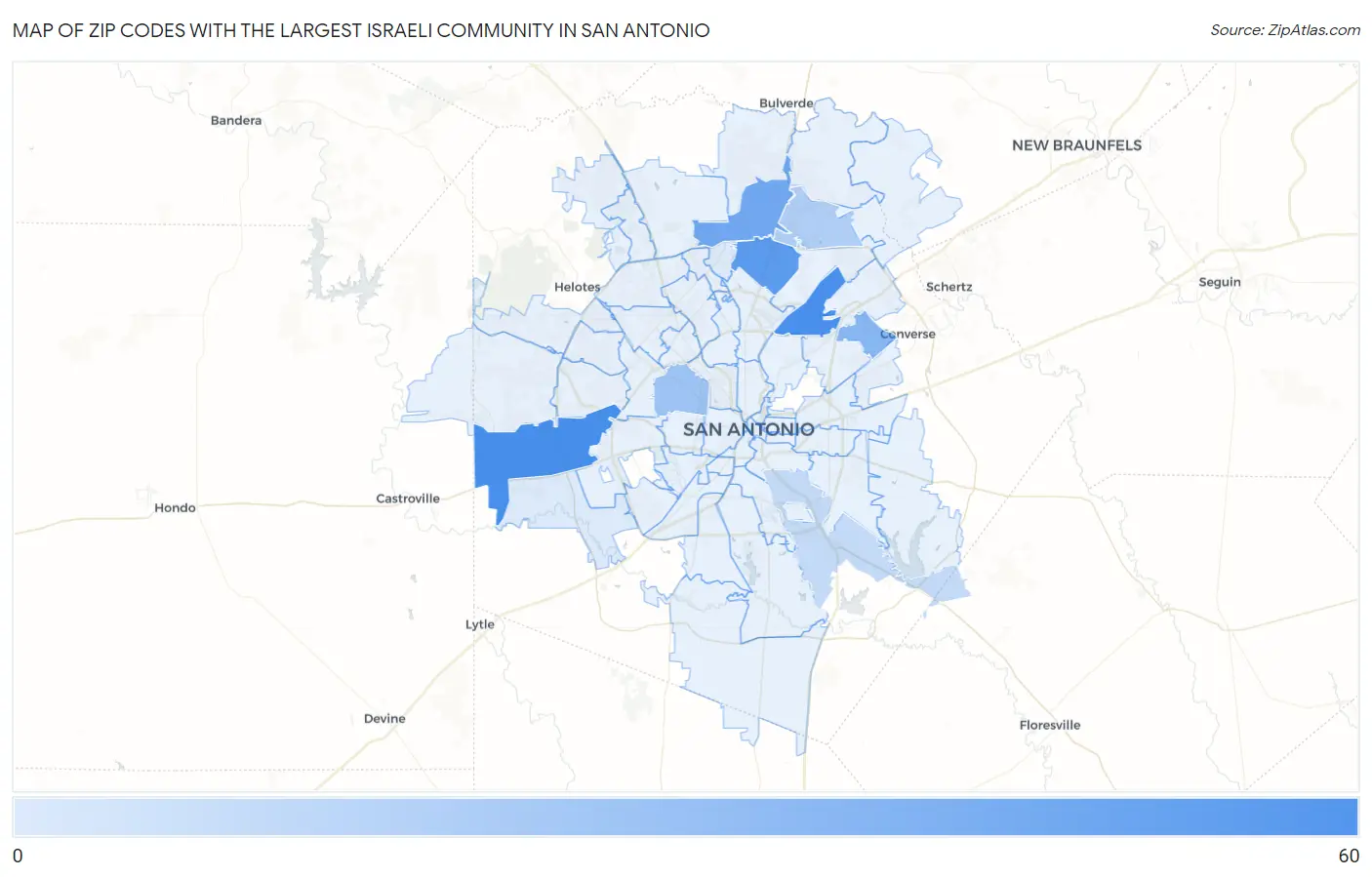 Zip Codes with the Largest Israeli Community in San Antonio Map