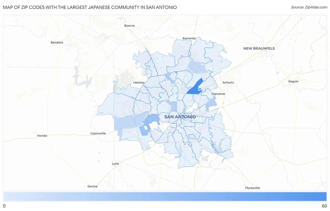 Zip Codes with the Largest Japanese Community in San Antonio Map