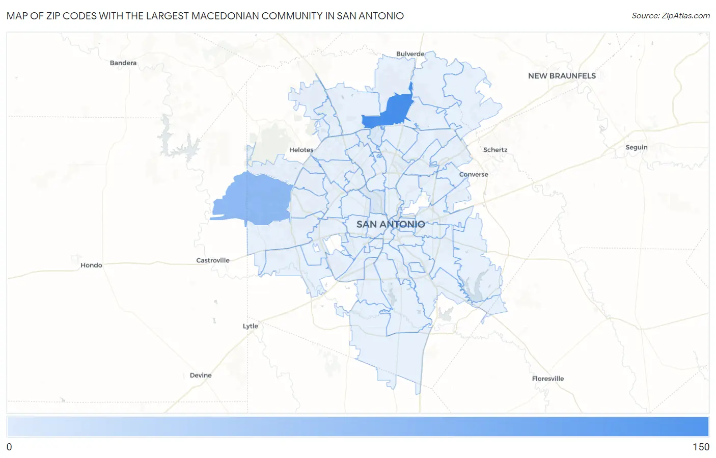 Zip Codes with the Largest Macedonian Community in San Antonio Map