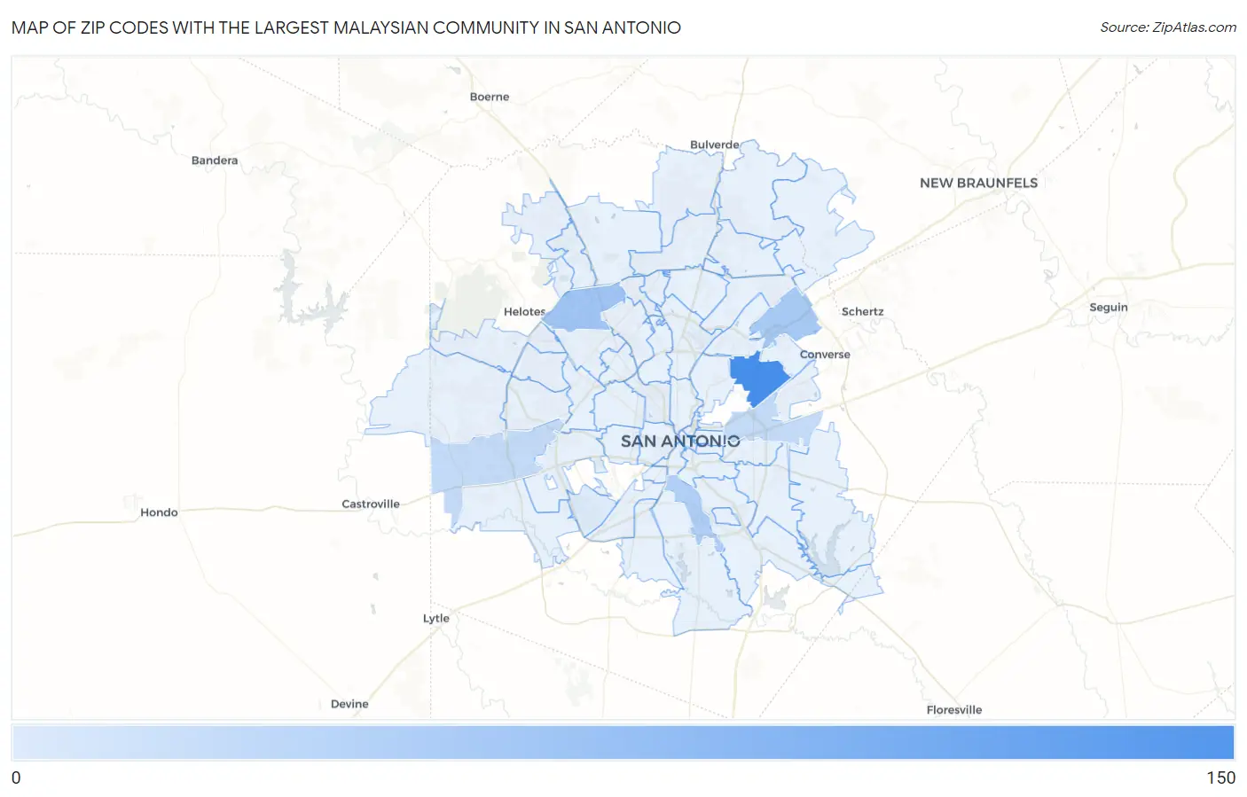 Zip Codes with the Largest Malaysian Community in San Antonio Map