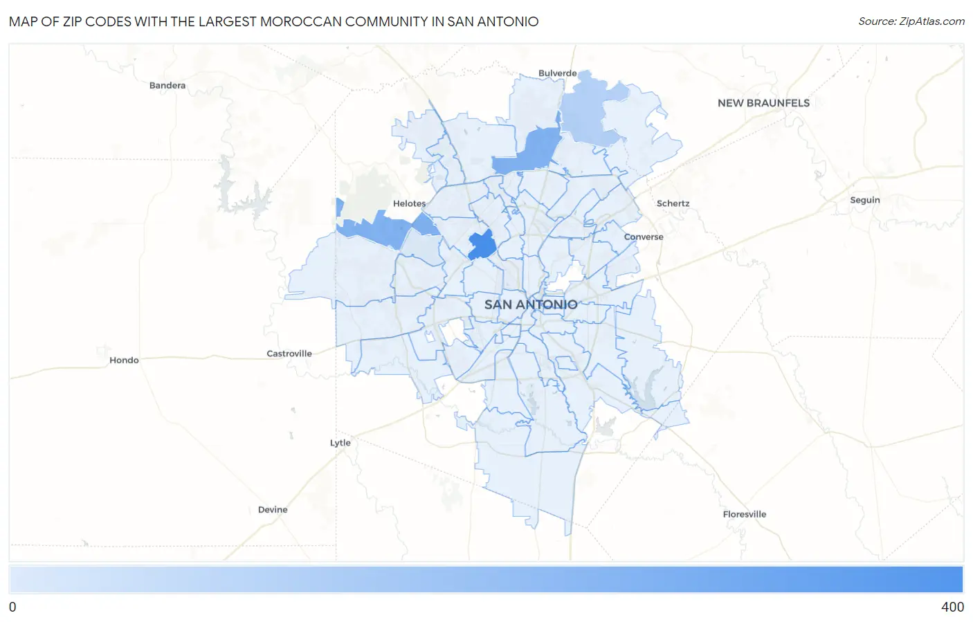 Zip Codes with the Largest Moroccan Community in San Antonio Map
