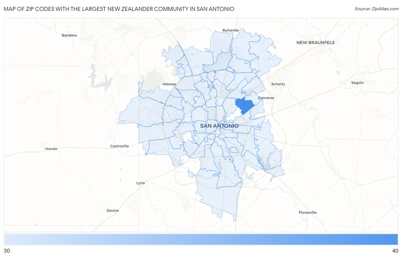 Zip Codes with the Largest New Zealander Community in San Antonio Map