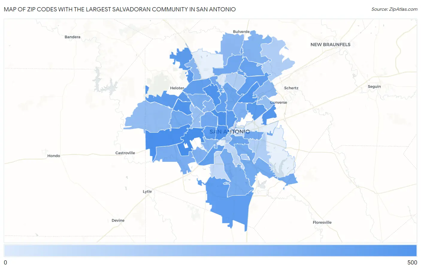 Zip Codes with the Largest Salvadoran Community in San Antonio Map