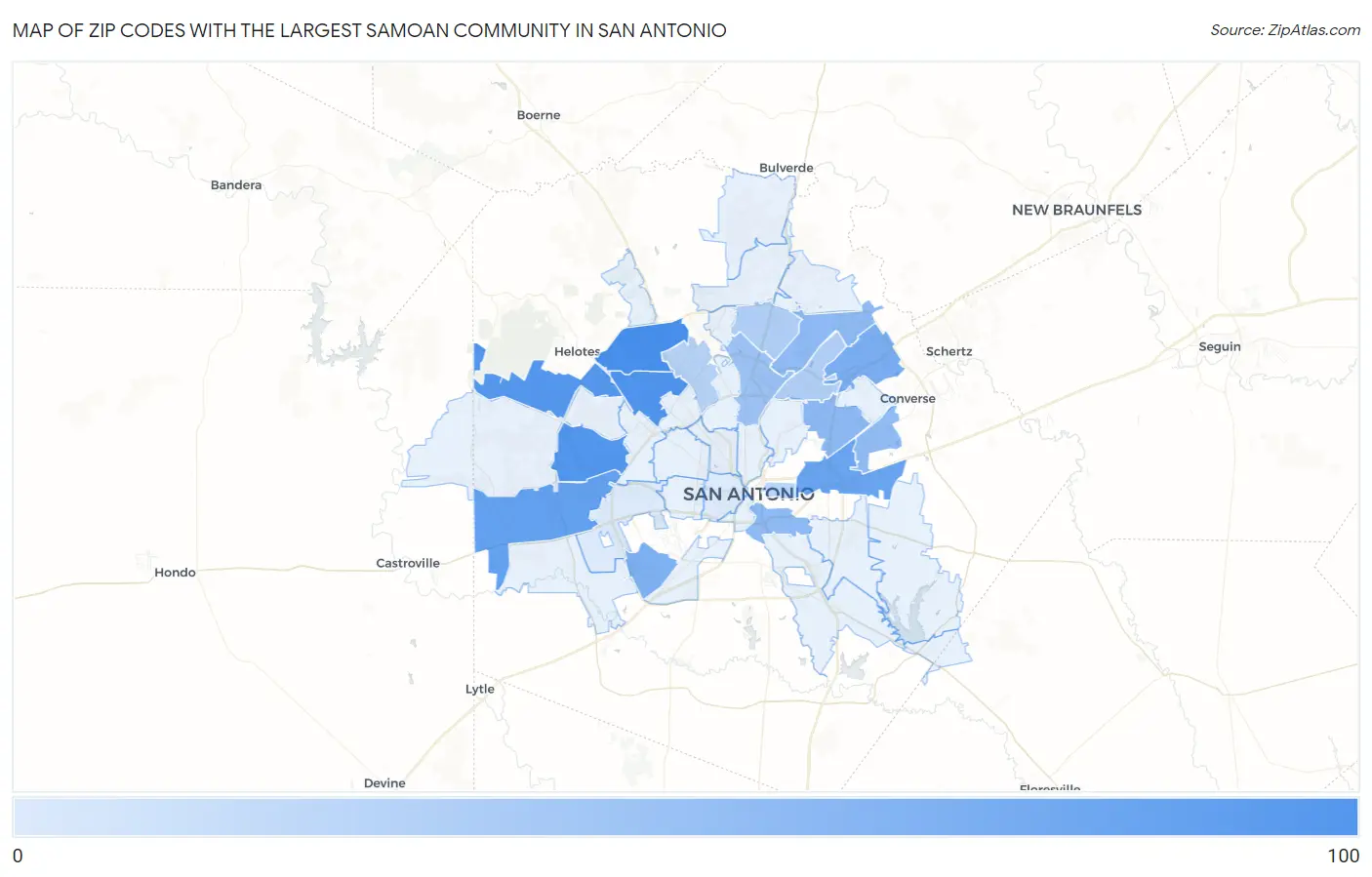 Zip Codes with the Largest Samoan Community in San Antonio Map