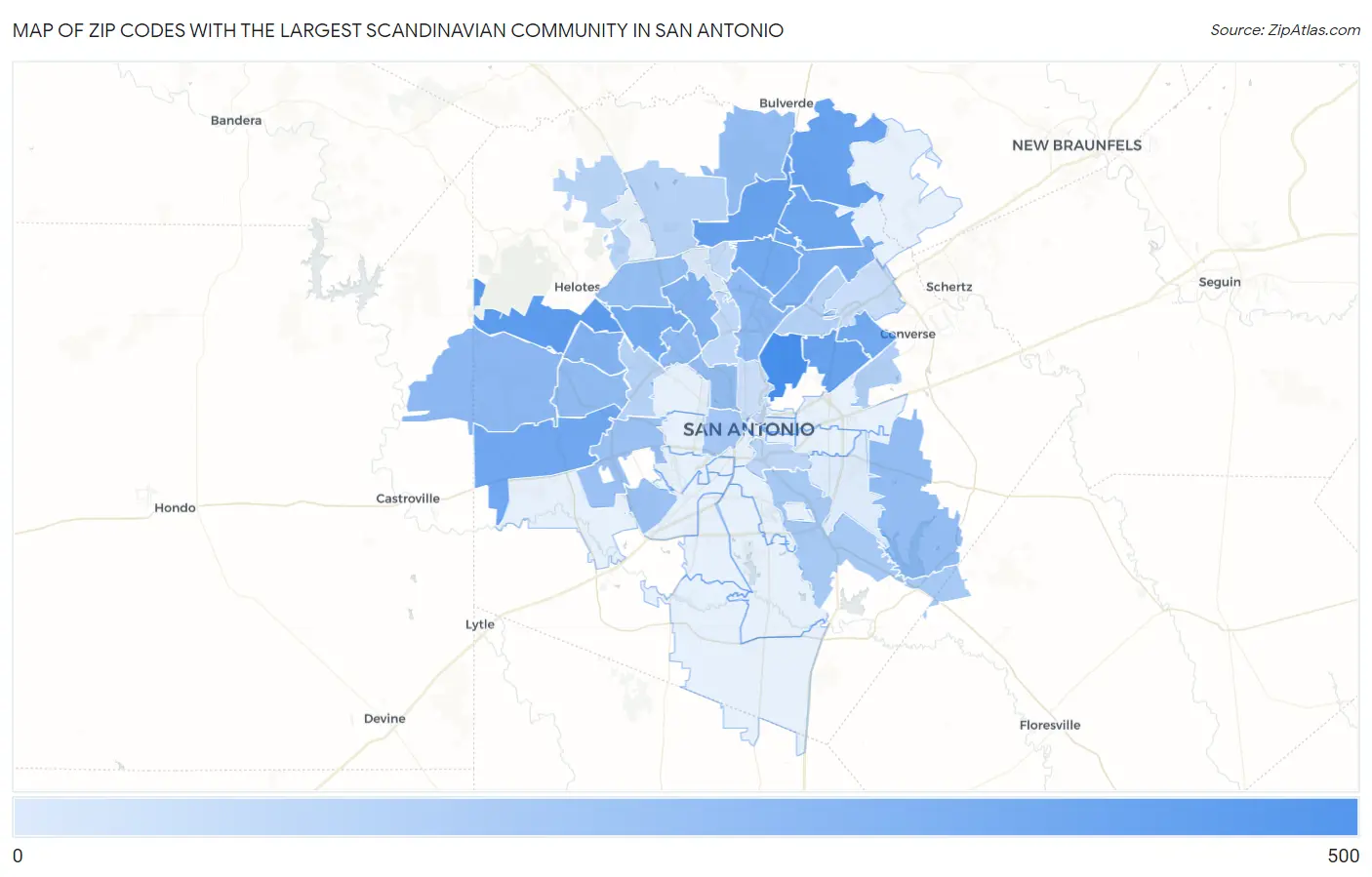 Zip Codes with the Largest Scandinavian Community in San Antonio Map