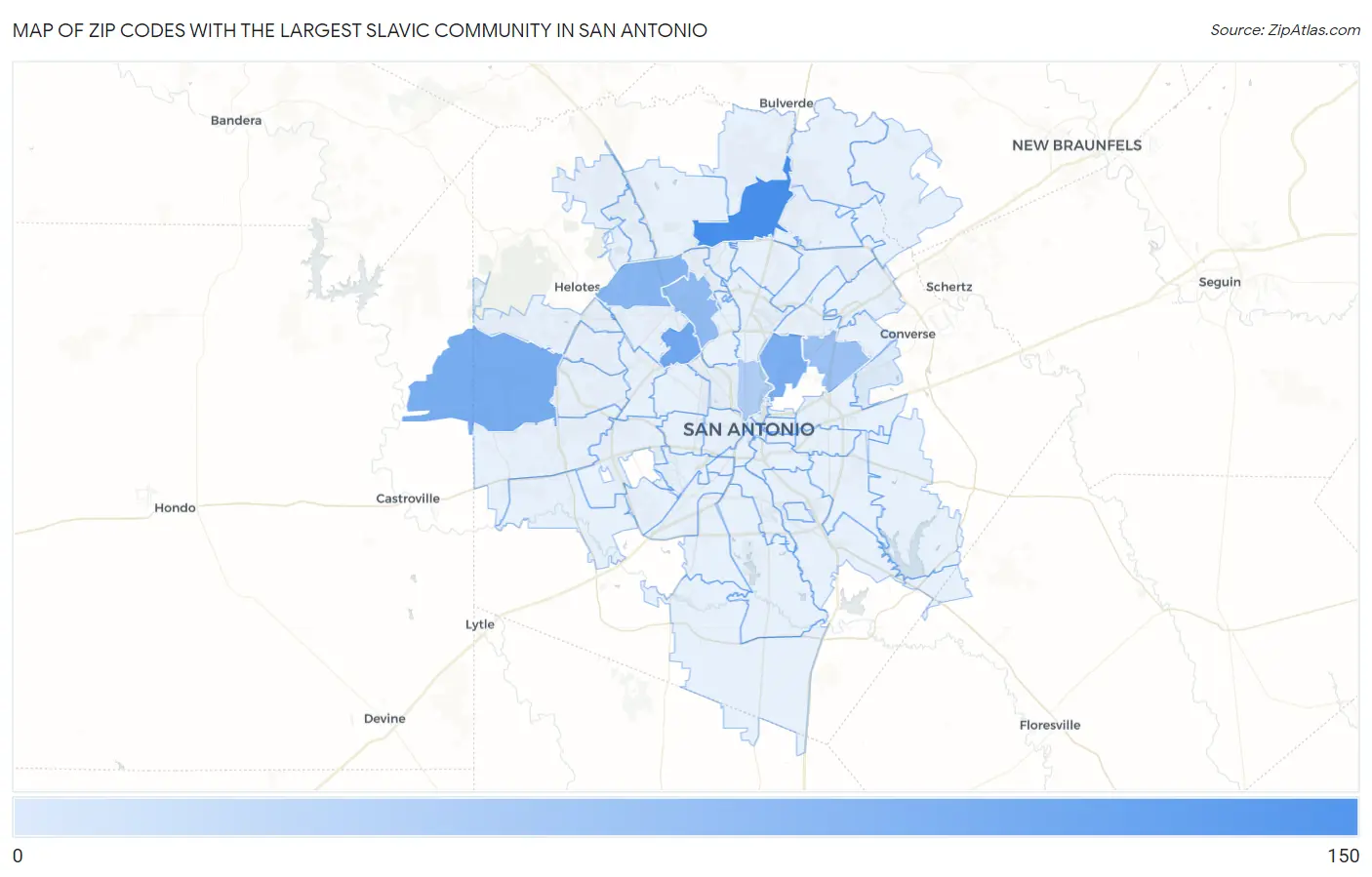 Zip Codes with the Largest Slavic Community in San Antonio Map