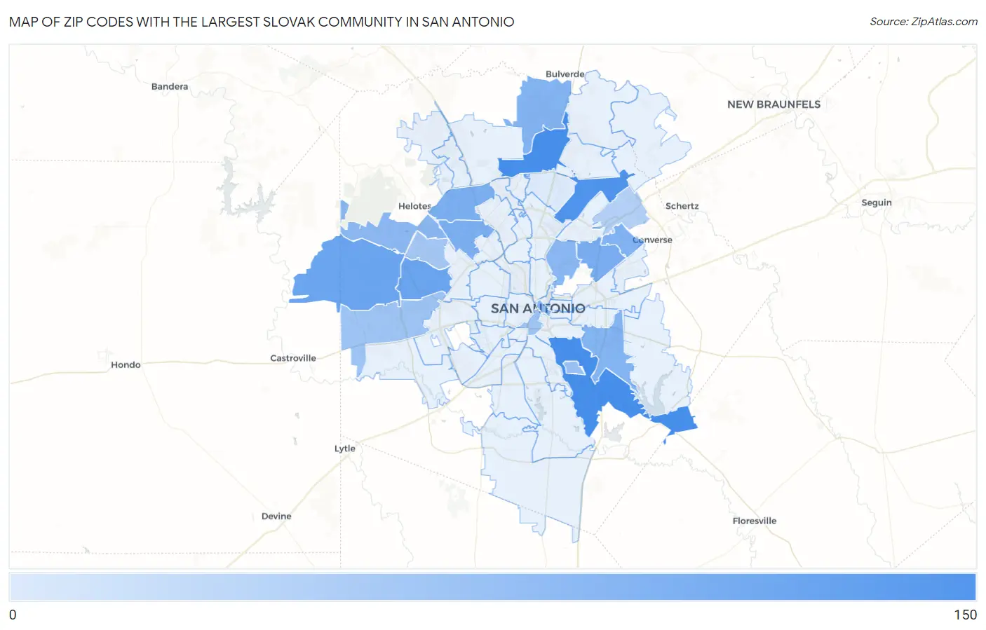 Zip Codes with the Largest Slovak Community in San Antonio Map