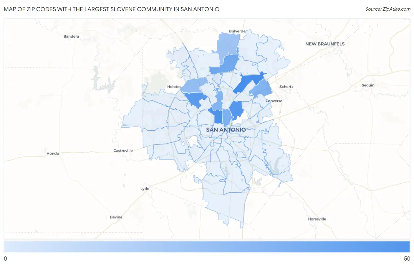 Zip Codes with the Largest Slovene Community in San Antonio Map
