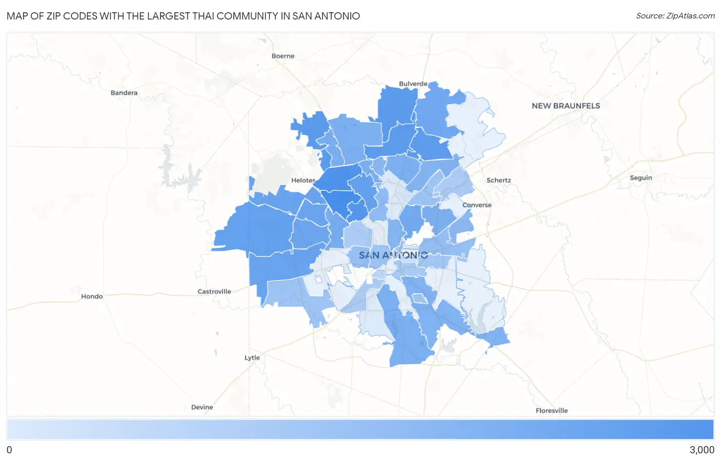 Zip Codes with the Largest Thai Community in San Antonio Map