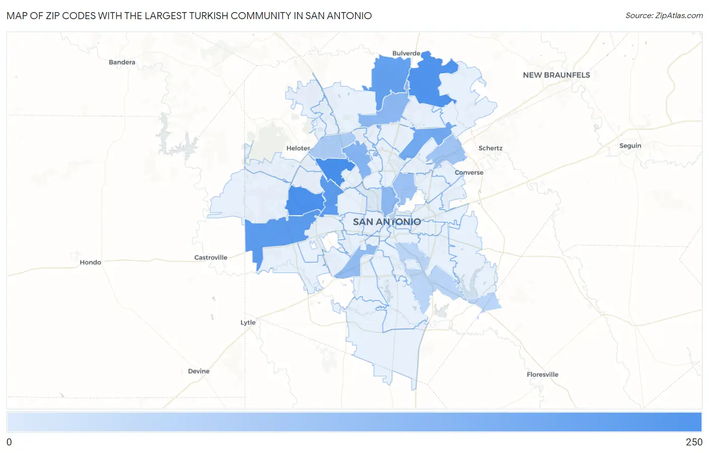 Zip Codes with the Largest Turkish Community in San Antonio Map