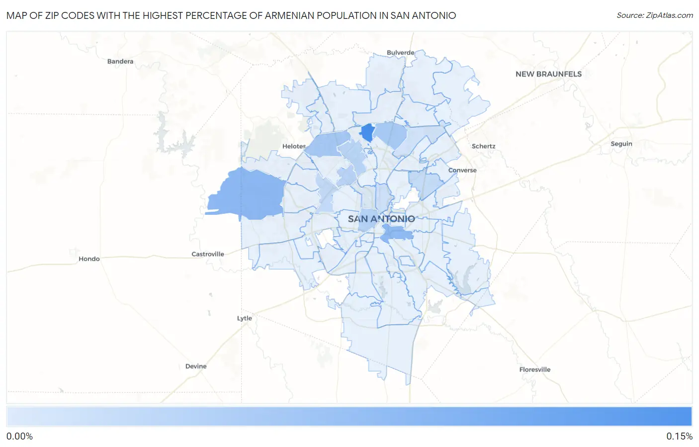 Zip Codes with the Highest Percentage of Armenian Population in San Antonio Map