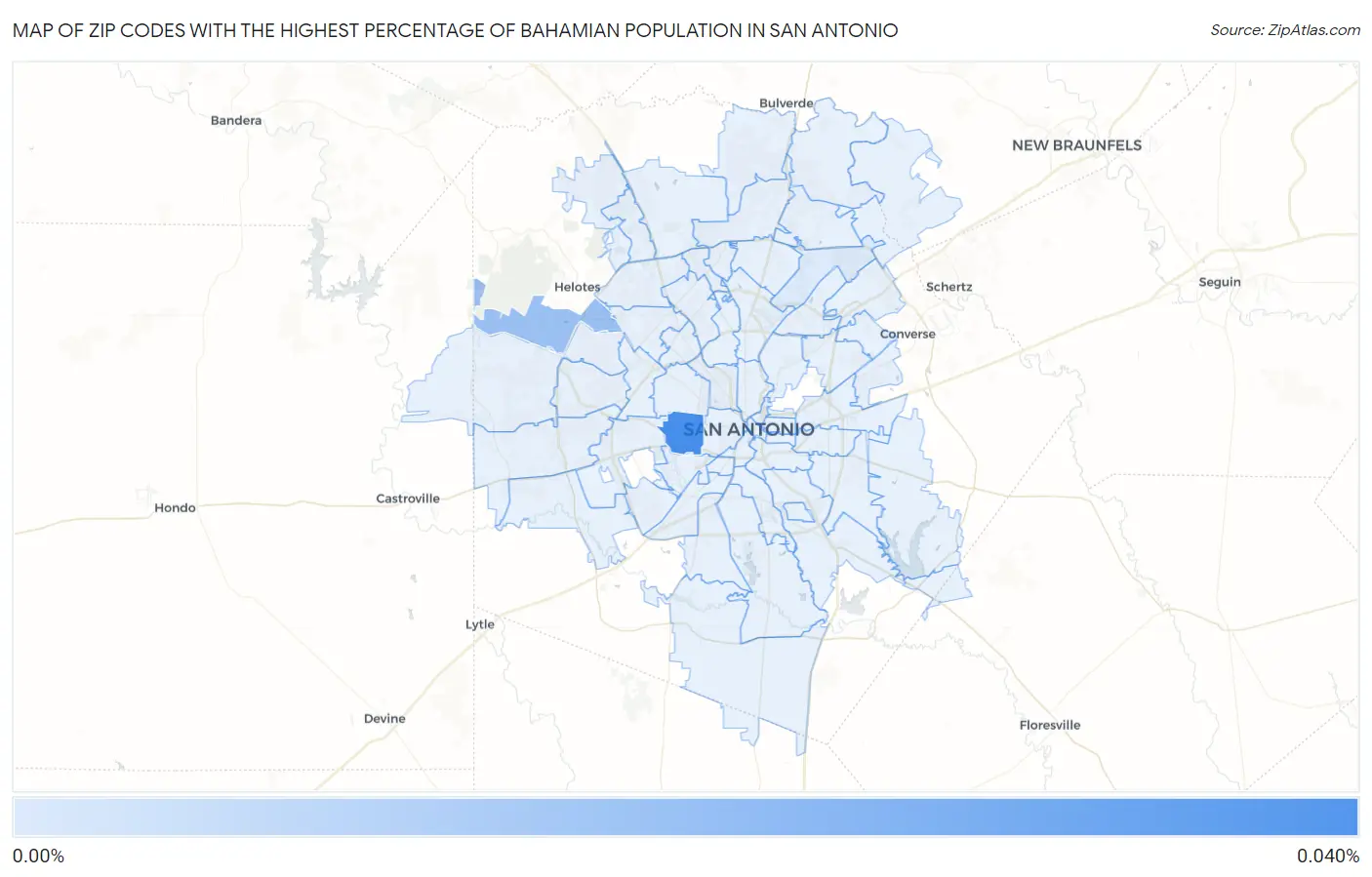 Zip Codes with the Highest Percentage of Bahamian Population in San Antonio Map