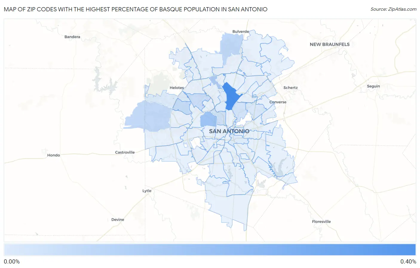 Zip Codes with the Highest Percentage of Basque Population in San Antonio Map