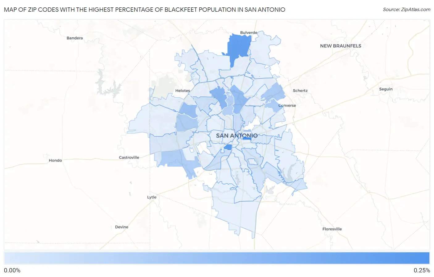 Zip Codes with the Highest Percentage of Blackfeet Population in San Antonio Map