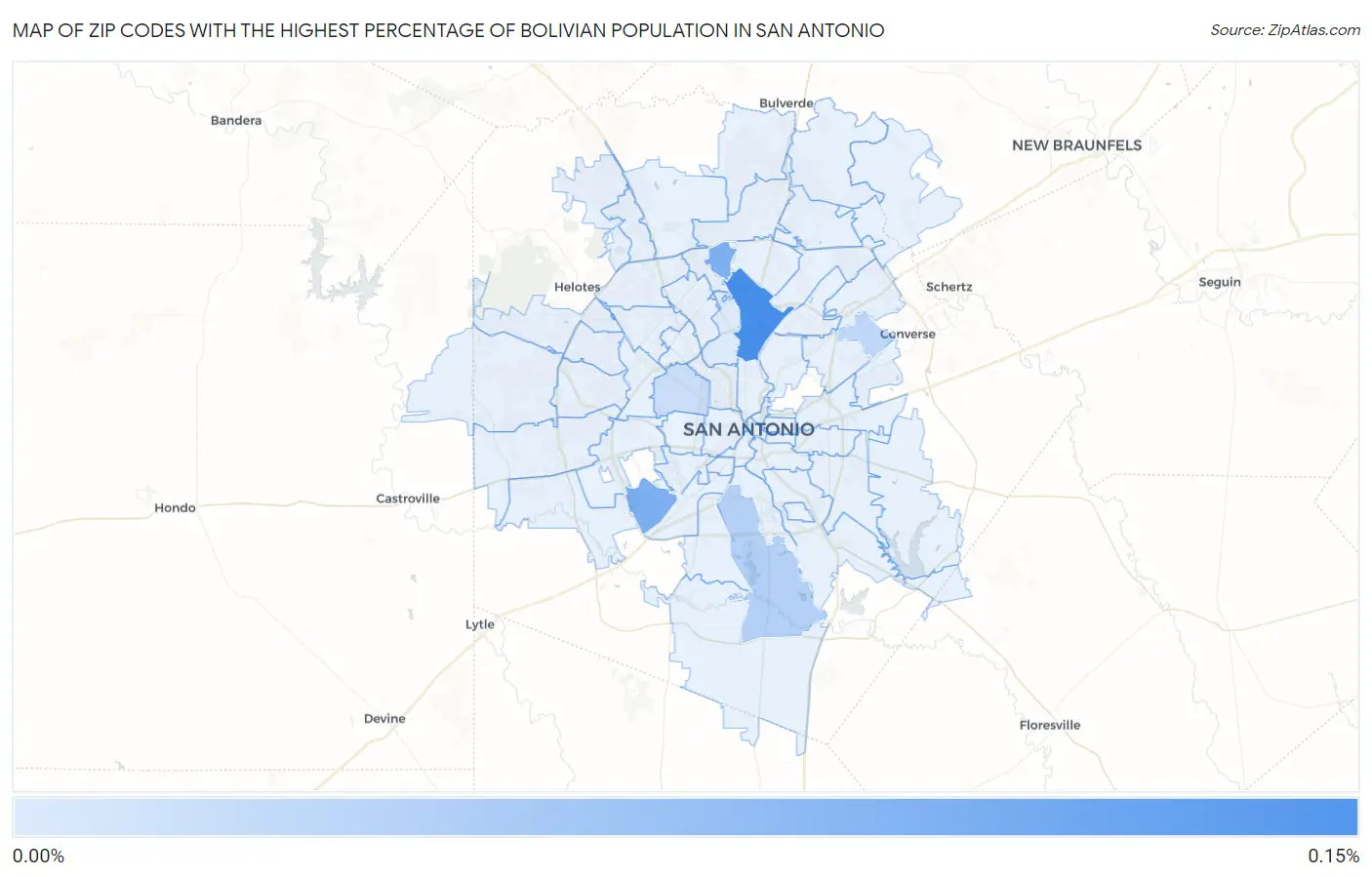 Zip Codes with the Highest Percentage of Bolivian Population in San Antonio Map