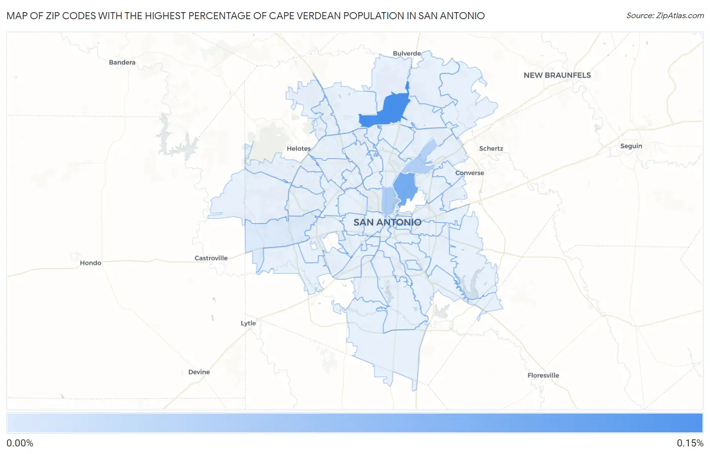 Zip Codes with the Highest Percentage of Cape Verdean Population in San Antonio Map