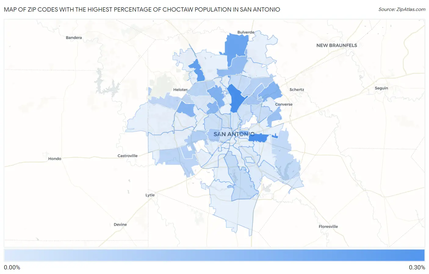 Zip Codes with the Highest Percentage of Choctaw Population in San Antonio Map