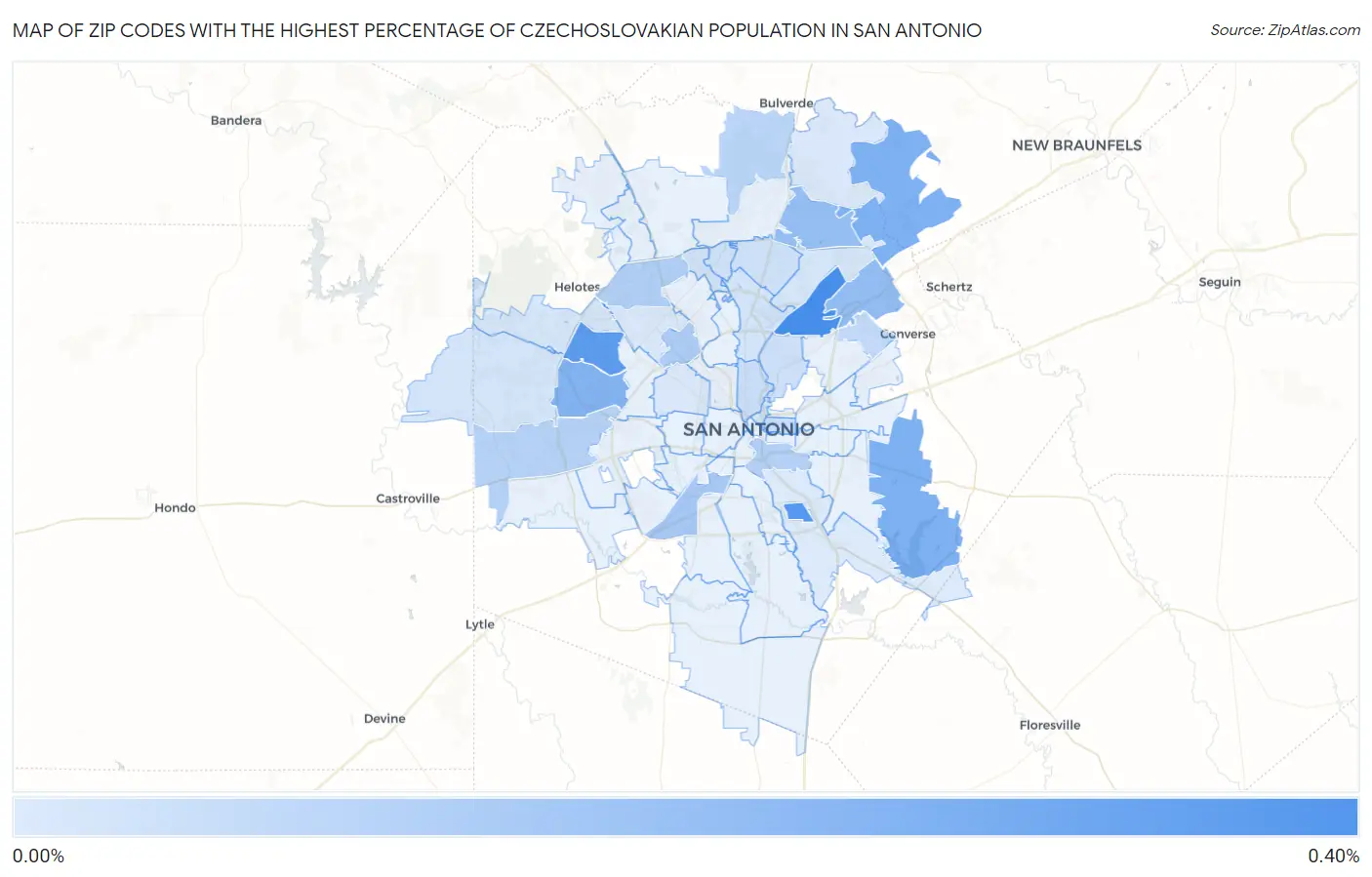 Zip Codes with the Highest Percentage of Czechoslovakian Population in San Antonio Map