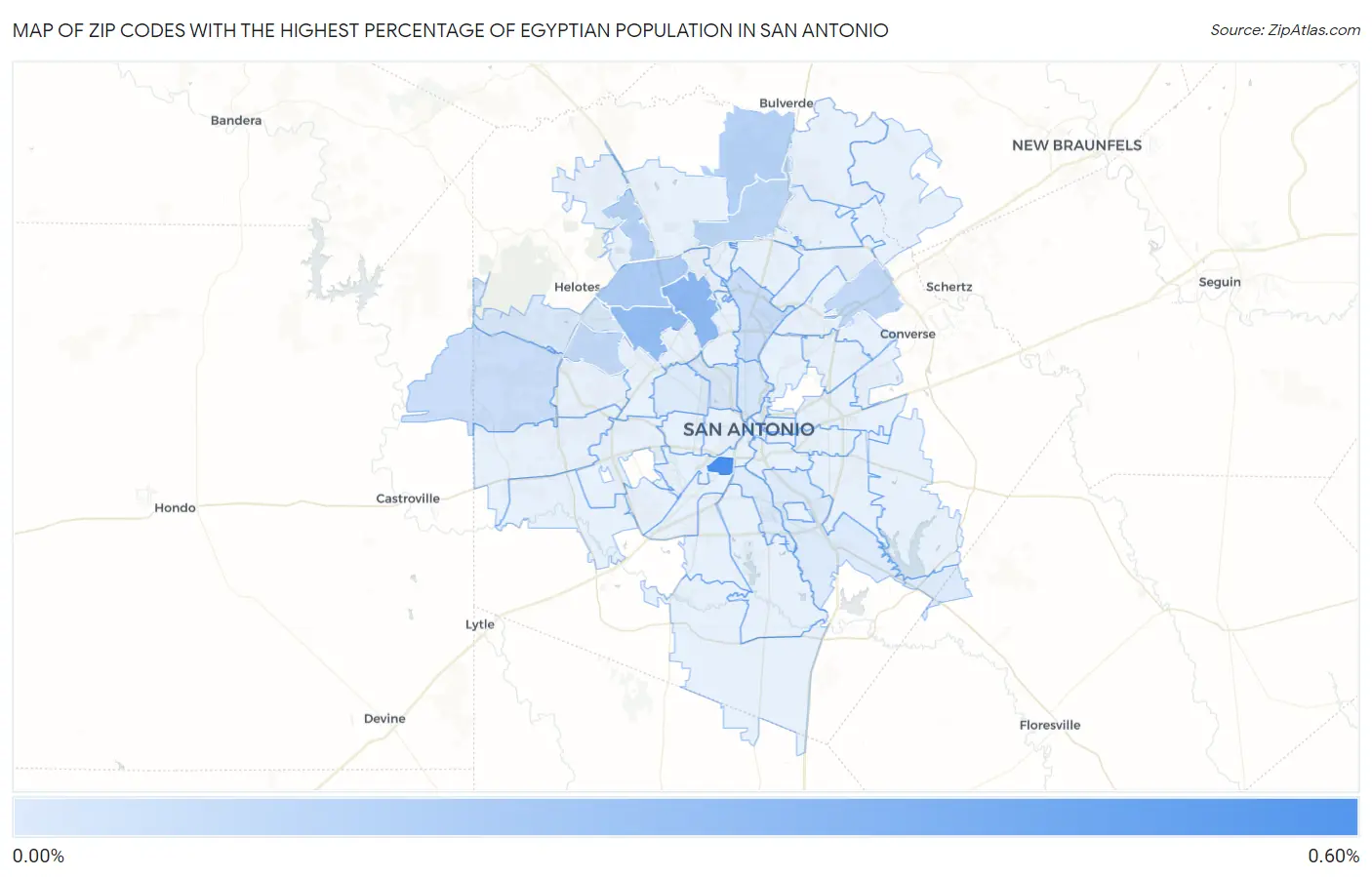 Zip Codes with the Highest Percentage of Egyptian Population in San Antonio Map